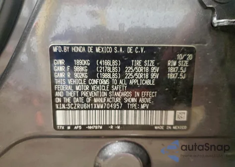 2021 Honda Hr-V Sport из США, поврежденный, VIN 3CZRU6H1XMM704957